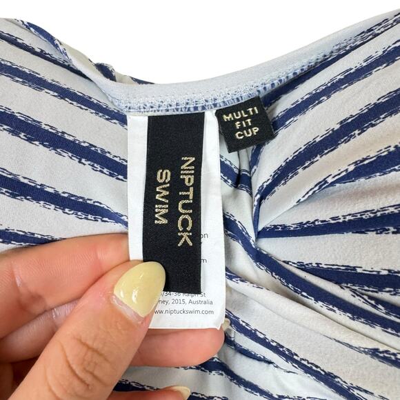 Nip Tuck Swim Blue & White Stripe Multi Fit Cup Ruched Bust One Piece Swimsuit - Picture 9 of 11